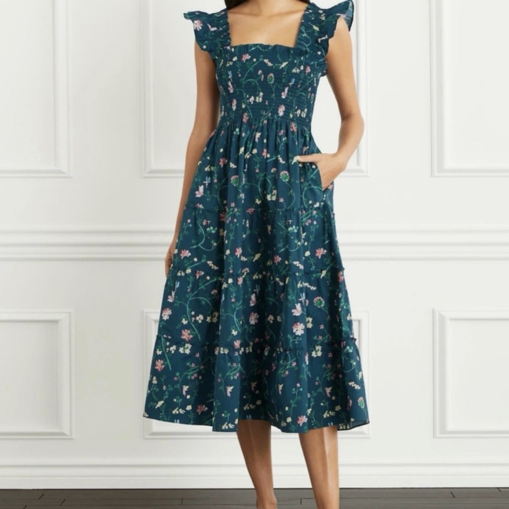 Hill House Teal Floral Midi Dress